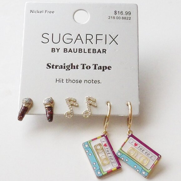 SUGARFIX by BaubleBar Straight to Tape Music Themed Earrings 3 Pairs Total NEW - Picture 2 of 5